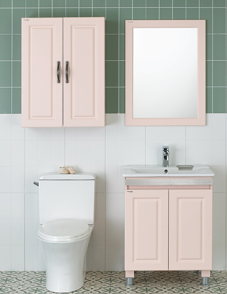 핑크 욕실 수납장 세면대 하부장 화장실 인테리어 리모델링